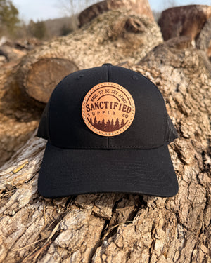 Leather Patch Shema Hat - Black