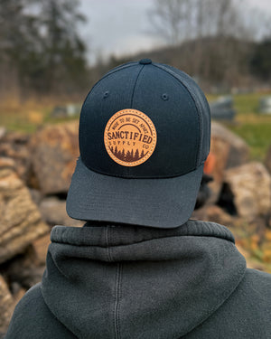 Leather Patch Shema Hat - Black